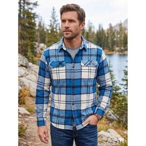 Vtg Patagonia Common Threads Fjord Flannel Shirt L Men Blue Plaid Organic Cotton